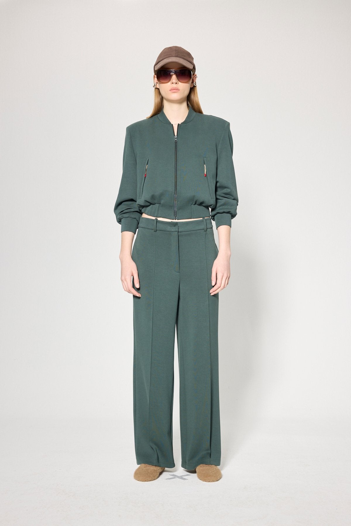 CROPPED BOMBER WITH SHOULDER PADS